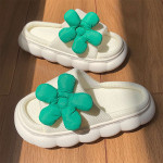 Ins Fashion Fairy Style Small Green Flower Linen Slippers All-season Universal Indoor Silent Thick Sole