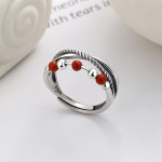 South Red Round Beads Rotatable Ring Double-layer Hollow