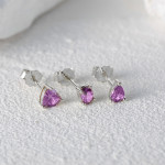 S925 Sterling Silver Purple Cluster Heart-shaped Diamond Stud Earrings