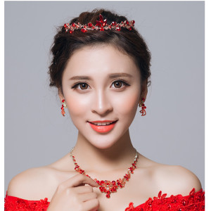 Bridal jewelry, red necklace, earrings, three sets of toast, clothing accessories wholesale