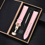 Unisex Double-sided Head Layer Cowhide Buckle Type Leather Watch Strap Bow Buckle Premium Needle Pattern