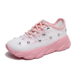 Round Toe Mesh Rhinestone Flower Sneakers