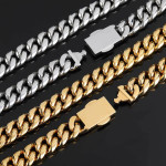 Stainless Steel Encrusted Zircon Spring Buckle Cuban Chain