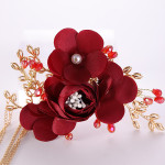 Bridal fabric headdress red flowers Chinese hairpin