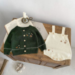 Infant Contrast Color Matching Embroidered Cotton Yarn Sweater Coat