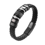 Black Leather Woven Men's Versatile Titanium Steel Leather Bracelet