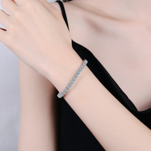 Platinum Silver Plated Moissanite Bracelet Full Row