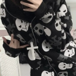 Dark Wind Skull Cardigan Hoodie Oversize Loose Hooded Zipper Thin Style Coat