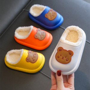 Child Girl Slippers Autumn And Winter Waterproof Non-slip Fluffy Cotton Shoes