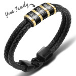 Black Leather Braided Stainless Steel Bead Bracelet