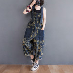 New Denim Strap Fat Mm Loose Slim Printed One-piece Wide-leg Pants