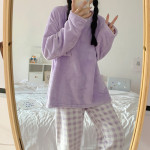 Coral Velvet Pajamas Women's Long-sleeved Trousers Flannel Homewear Suit