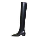 European And American Fashion Simple Thick Heeled High Pointed Boots