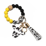 Wood Chip Cowhead Pendant Western Style Key Chain Men's Silicone Bead Bracelet