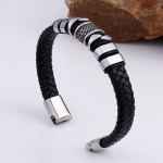 Black Leather Woven Men's Versatile Titanium Steel Leather Bracelet