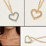 Full Diamond Hollow Heart Pendant Necklace