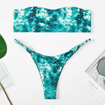 Leaf print split swimsuit feminine halter