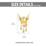 14k Solid Yellow Gold Textured Two Butterfly Pendant with Moissanite Necklace 