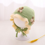 Autumn And Winter Knitted Hat Cute Princess Flower Beanie Baby Girl Warm Lace Up Wool Earmuffs Hat