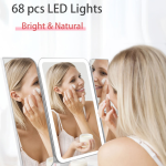 Trifold Makeup Mirror With Light 68 LED Vanity Mirrors 10X Magnifying 180Rotation