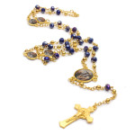 QIGO Crystal Rosary Necklace For Women Long Gold Cross Pendant Religious Jewelry