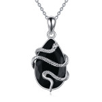 Sterling Silver Black Obsidian Tourmaline Crystal Snake Necklace Jewelry as Gifts