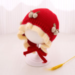 Autumn And Winter Knitted Hat Cute Princess Flower Beanie Baby Girl Warm Lace Up Wool Earmuffs Hat