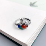 Women's Red Agate Cute Fox Adjustable Ring