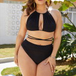 Amazon Foreign Trade Large Size 5XL New Black Sexy Bikini High Waist Slim Body Covering Belly Sexy Bikini