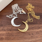 925 Sterling Silver Necklace Single Diamond Moon Necklace Cold Women