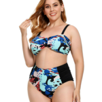 Plus Size Ruched Bikini Floral Printed Swimsuit Europe And America