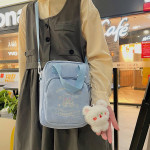 Cute Embroidery Bear Soft Sister Student Corduroy Hand Crossbody Bag