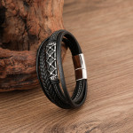 Men's Stainless Steel Leather Braided Bracelet Multi-layer Metal Leather