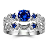 New creative moon ring women Europe and the United States inlaid blue gem engagement ring