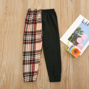 Girls Fashion Colorblock Plaid Casual Pants