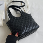 Fashion Large Capacity Tote Bag Female Diamond Plaid Trend Chain Crossbody Bag