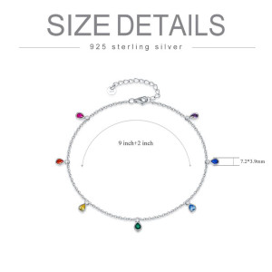Anklets for Women Sterling Silver Multi Color Oval Rainbow Anklet Bracelets Fashion Jewelry Gifts for Women Teen Girls Friend Birthday
