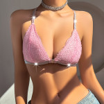 Thin Buckle Detachable Triangle Cup Halter Gathering Bra