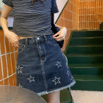 Star Embroidery American Vintage Denim Short Skirt Summer Women's High Waist Spice Girl Half Skirt Bag Hip Skirt