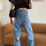 Women's Summer High Waist Loose Hot Girl Ripped Jeans