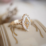 White Shell Hollow Lace Inlaid Zircon S925 Sterling Silver Gold Plated Ring