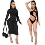 Sexy Swimsuit Solid Color Net Yarn Suit Nightclub Two-piece Suit