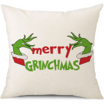 Christmas Green Grinch Linen Pillow Cover Wholesale Bedside Cushion Backrest Sofa Cushion