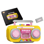 Small Particle Building Blocks Pink Mini Tape Recorder Model Inserting Building Blocks