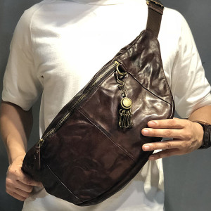 First Layer Cowhide Men's Chest Bag Leather