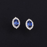 Vintage Blue Pointed Crystal Stud Earrings For Women Entire Sterling Silver