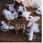 Bridal Headdress Head Flower Wings Super Fairy Hair Band Earrings Hair Accessory Set