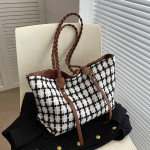 Plaid Totes Woven Shoulder Strap Bags Women Handbag