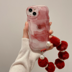 Burgundy Water Ripple Iphone14 Case Plush Bracelet Artistic Minority