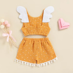 Baby Cotton Hemp Flying Wing Vest Dot Shorts Suit